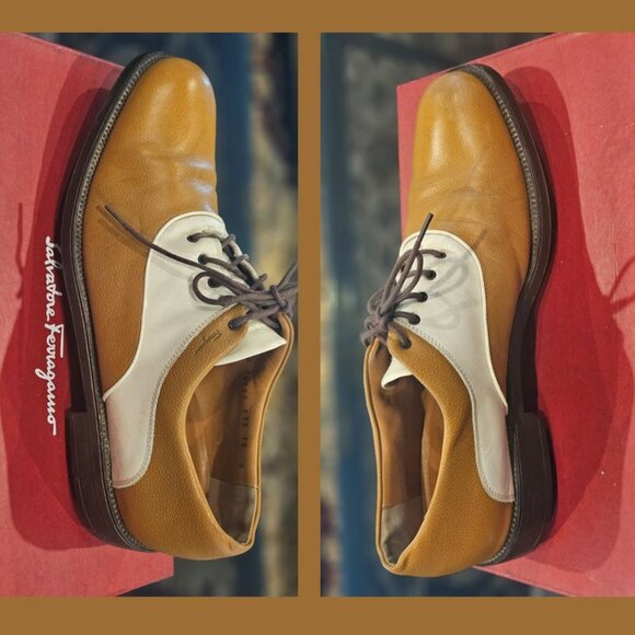 Brown & Off White Salvatore Ferragamo Golf Shoes 10 D main image 6